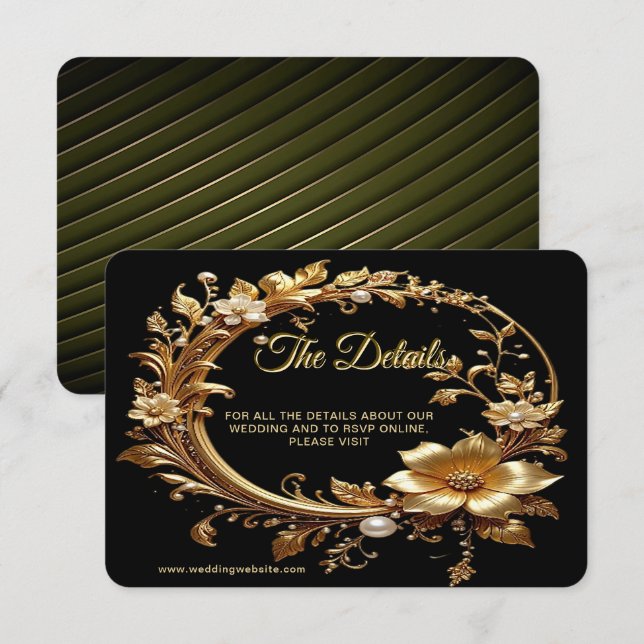 Cartão De Informações Detalhe de Moldura Ornata Floral Dourada (Frente/Verso)