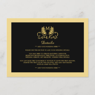 Cartão De Informações Detalhe do Casamento do Emblema Floral Dourado