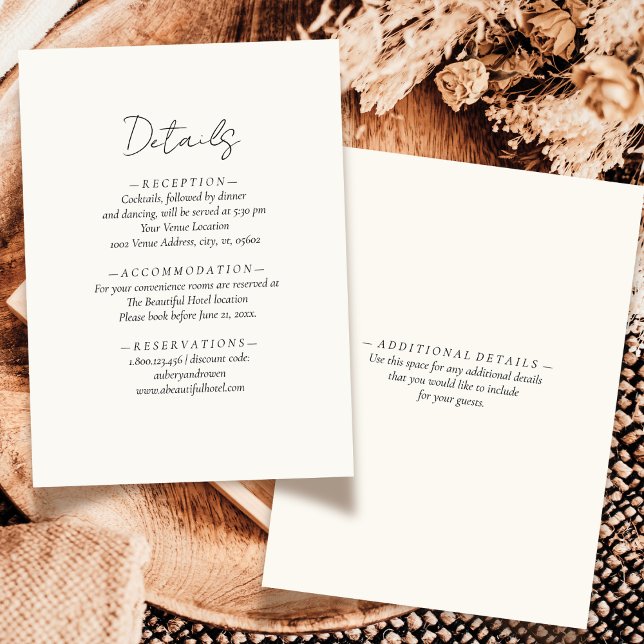 Cartão De Informações Detalhe do Casamento Neutro Simples Elegante de Iv (Criador carregado)