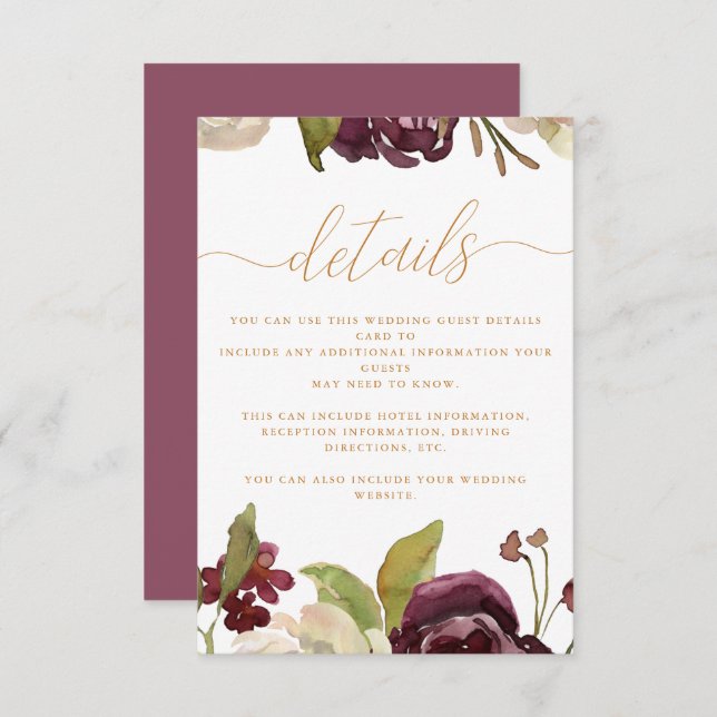 Cartão De Informações Detalhe do Convidado de Casamento Floral e Caligrá (Frente/Verso)