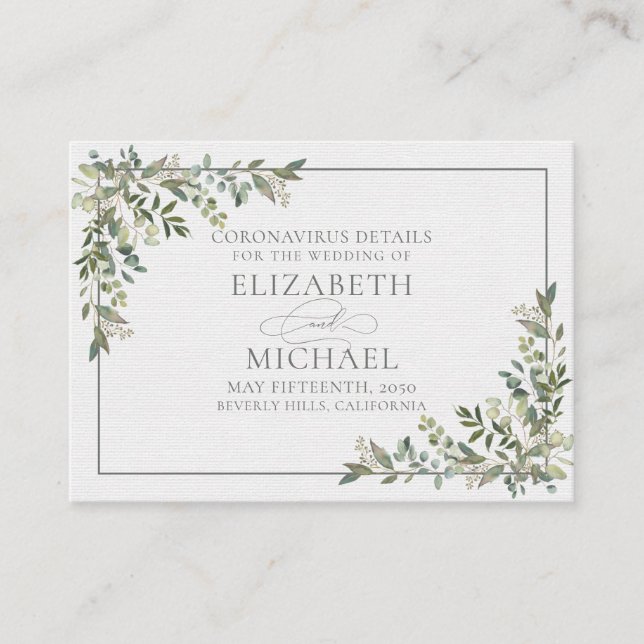 Cartão De Informações Detalhe do Eucalyptus Botânico Sage Verde Coronaví (Frente)