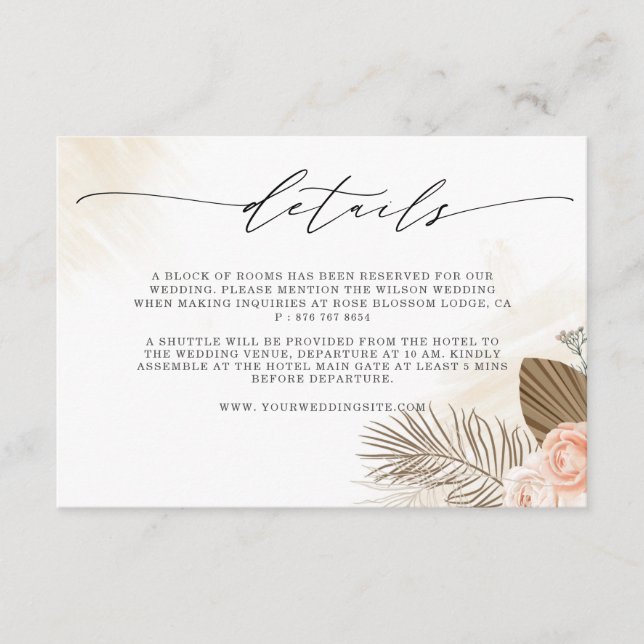 Cartão De Informações Detalhe do Script Chic de Casamento de Boho Rustic (Frente)