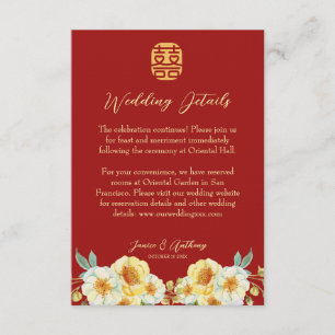 Cartão De Informações detalhe floral amarelo elegante de casamento chinê