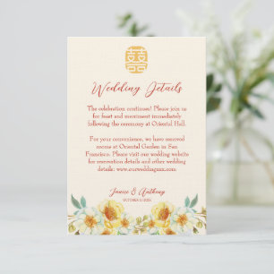 Cartão De Informações detalhe floral elegante amarelo de casamento chinê