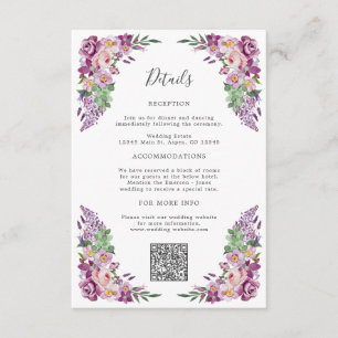 Cartão De Informações Detalhe Floral Roxo