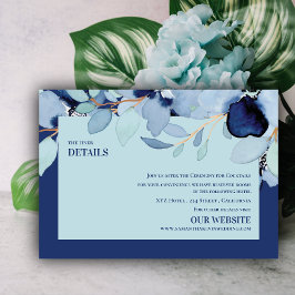 Cartão De Informações Detalhes bonito Do Casamento Floral Azul De Aquare