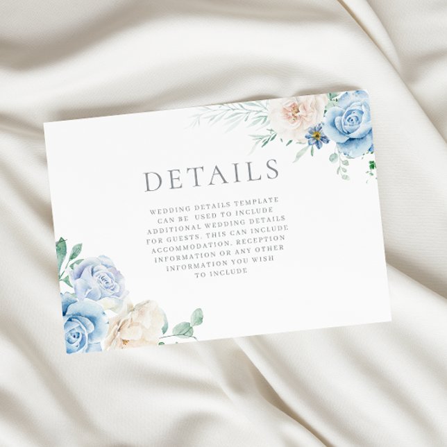 Cartão De Informações Detalhes Bons de Casamento Floral Branco e Azul (Criador carregado)