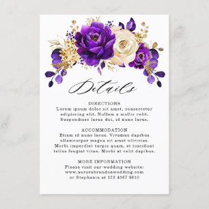 Cartão De Informações Detalhes Botânicos de Casamento Roxo Violeta Doura