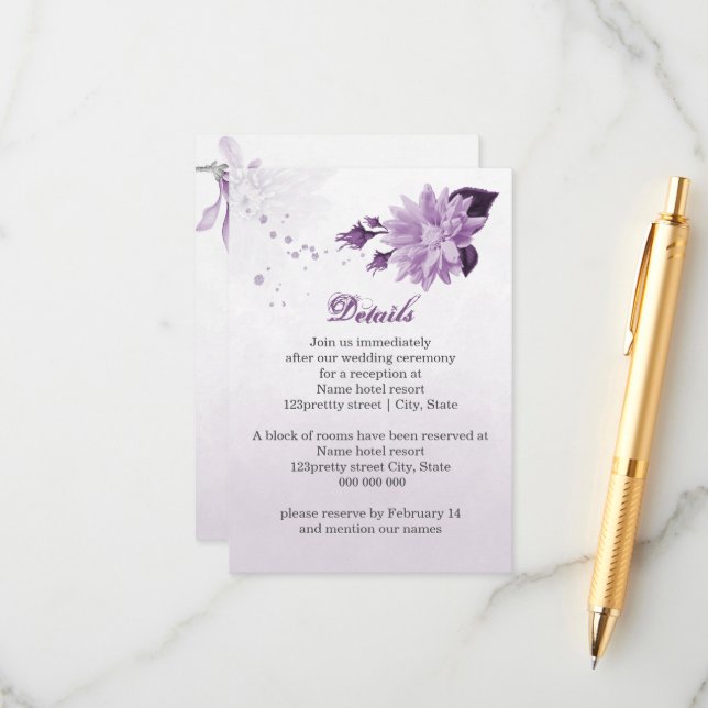 Cartão De Informações detalhes botânicos de flores roxas (Frente/Verso In Situ)