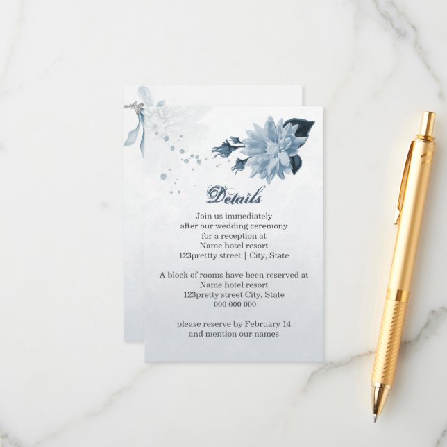 Cartão De Informações detalhes botânicos sobre flores azuis poeirentas d (Frente/Verso In Situ)