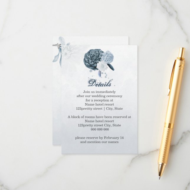 Cartão De Informações detalhes botânicos sobre flores azuis poeirentas d (Frente/Verso In Situ)