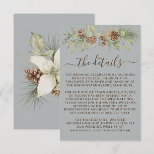 Cartão De Informações Detalhes Cinza de Inverno Site RSVP Casamento