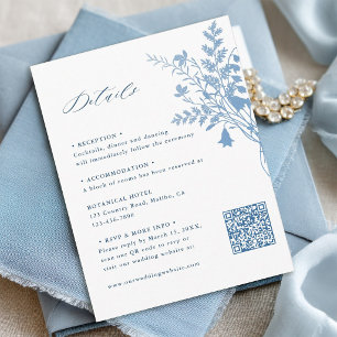 Cartão De Informações Detalhes Clássicos de Casamento Botânico Azul Fran