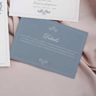 Cartão De Informações Detalhes Clássicos de Casamento em Azul Poeirento
