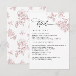 Cartão De Informações Detalhes Clássicos de Casamento Floral Rosa Vitori