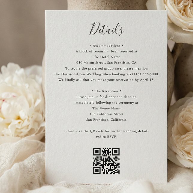 Cartão De Informações Detalhes Código QR RSVP Casamento  (Criador carregado)