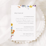 Cartão De Informações Detalhes Coloridos Do Casamento De Vintage Wildflo<br><div class="desc">Vintage vintage nativa de detalhes de casamento de flor silvestre com texto totalmente personalizável. O design apresenta uma variedade de flores silvestres, incluindo papoilas, larkspur, bluebells, nots-me-esqueço e outras flores atordoantes em vários tons de rosa, azul, amarelo e laranja. É a maneira perfeita de compartilhar informações importantes com seus convidados,...</div>