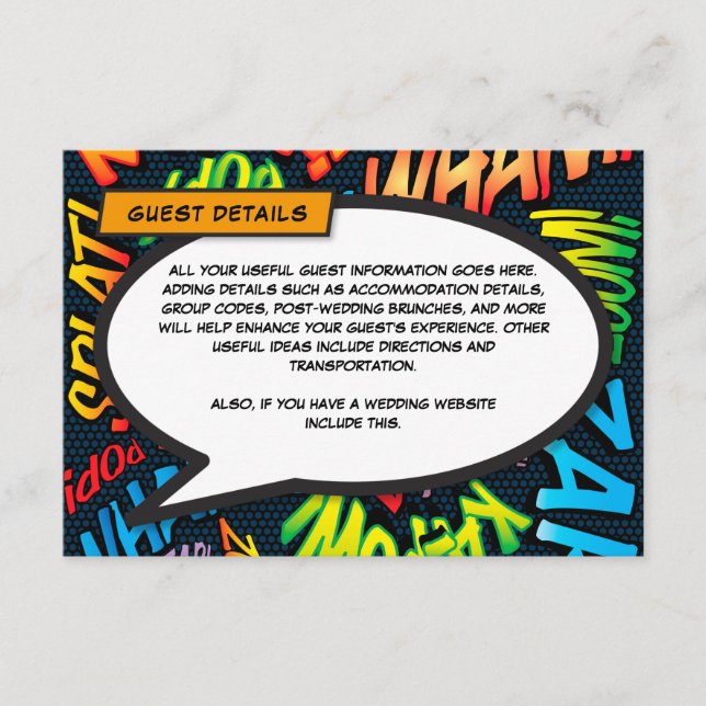 Cartão De Informações Detalhes da Acomodação de Casamento de Quadrinhos  (Frente)