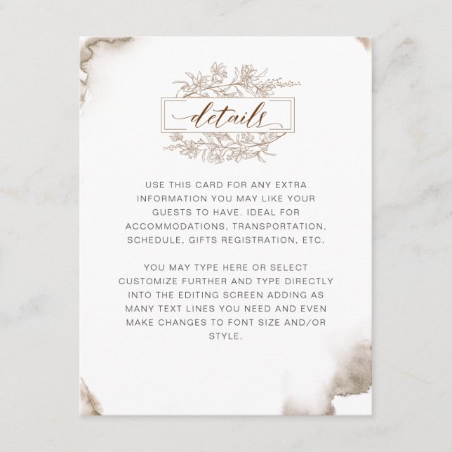 Cartão De Informações Detalhes da Aquarela de Tons Terrestres (Frente)