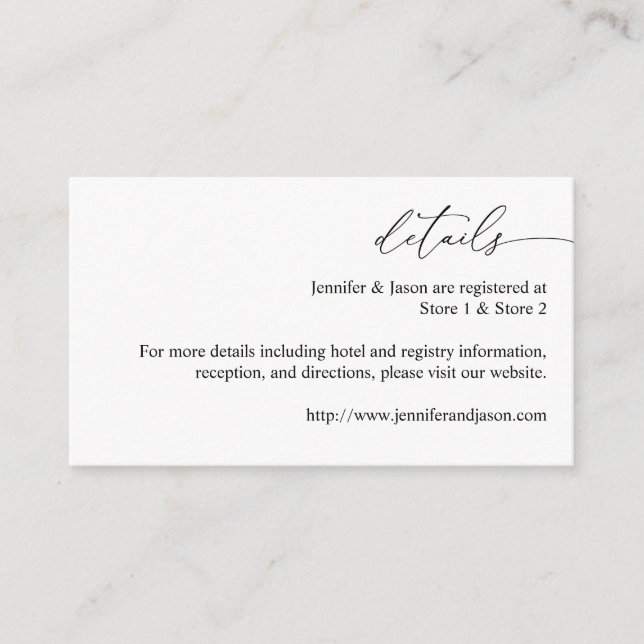 Cartão De Informações Detalhes da Caligrafia Moderna Preta e Branca 3 SM (Frente)