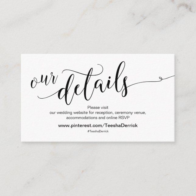 Cartão De Informações Detalhes da Celebração do Site de Casamento Bonito (Frente)