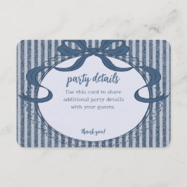 Cartão De Informações Detalhes da Festa de Bebê Denim Coquette Bow Azul