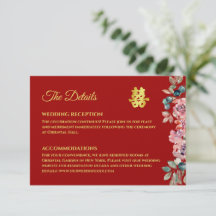 Detalhes da flor de ouro vermelho do casamento chi