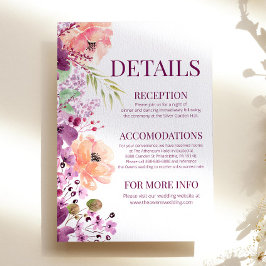 Cartão De Informações Detalhes da Flor Floral Violenta Magenta Watercolo