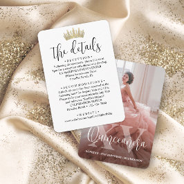 Cartão De Informações Detalhes da Foto de XV Aniversário de Quinceañera