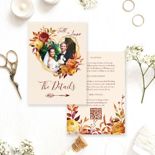 Cartão De Informações Detalhes da Foto do Casamento Floral Boho Fall in
