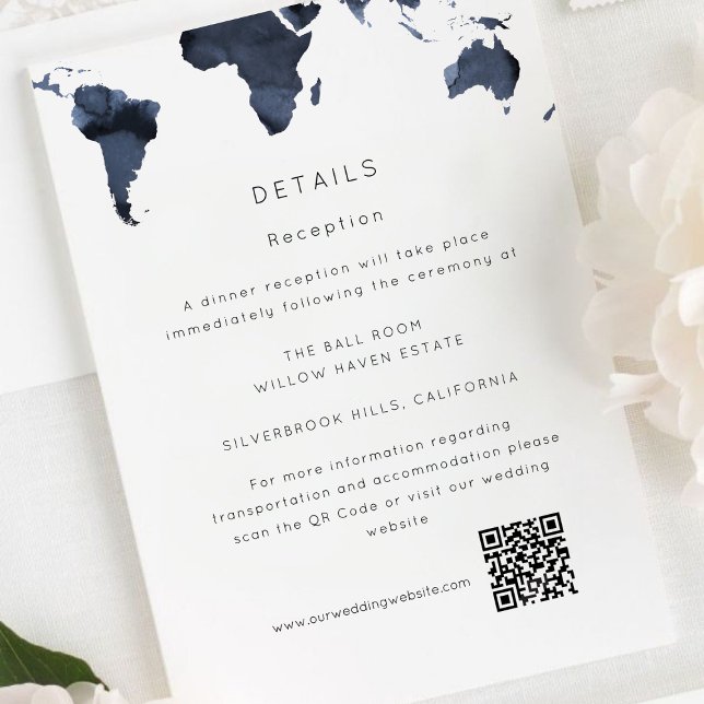 Cartão De Informações Detalhes da Foto do Marinho de Casamento de Destin (Destination Wedding Navy Blue Indigo Photo Details Enclosure Card)