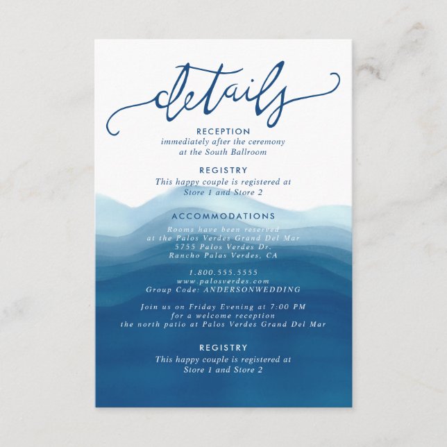 Cartão De Informações Detalhes da Letra Mão-de-Obra Azul Aquarela (Frente)