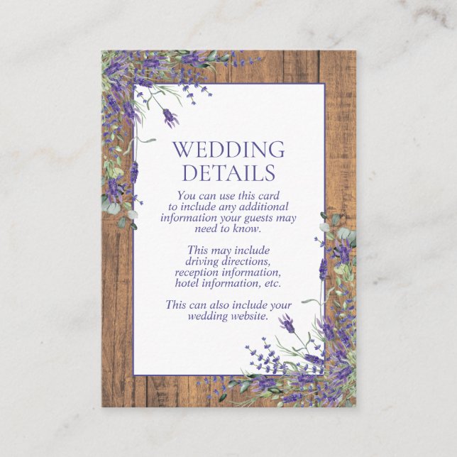 Cartão De Informações Detalhes da Madeira Botânica Eucalyptus com Lavand (Frente)