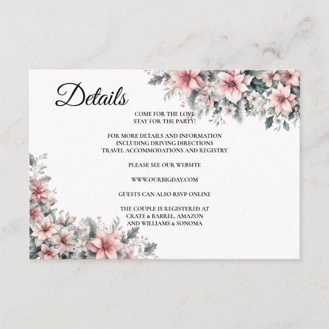 Cartão De Informações Detalhes da placa de gabinete floral de Poinsettia (Frente)