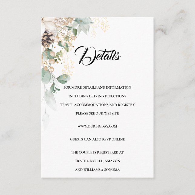 Cartão De Informações Detalhes da placa de gabinete floral Dourada do in (Frente)