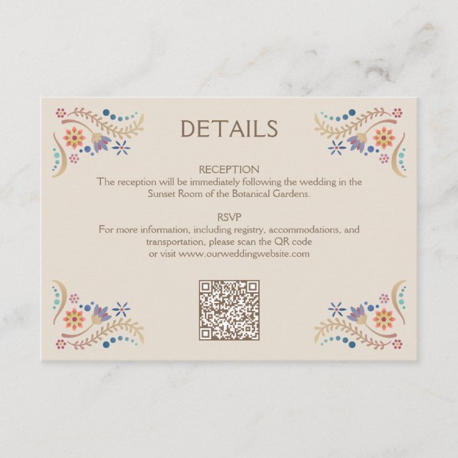 Cartão De Informações Detalhes da QR de Casamento Fiesta Boho (Frente)