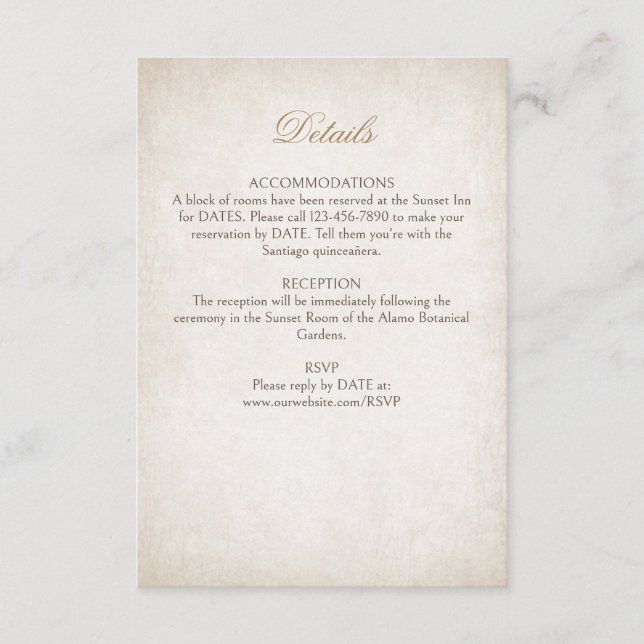 Cartão De Informações Detalhes da Quinceanera (Frente)