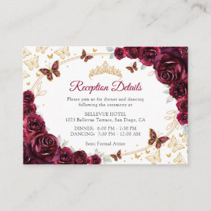 Cartão De Informações Detalhes da Recepção da Quinceanera Dourado Borgon