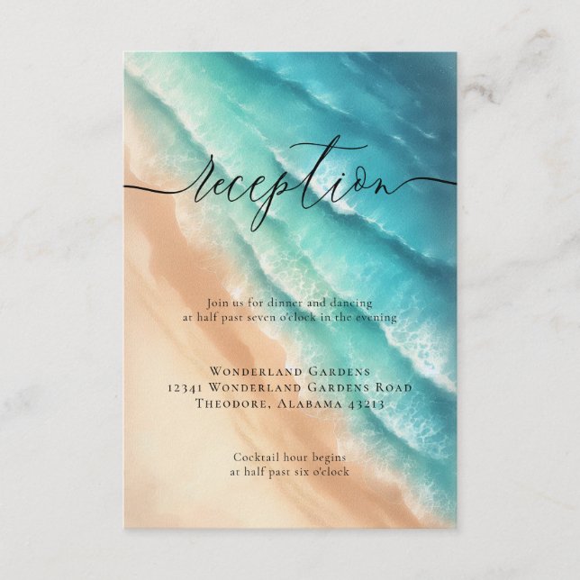 Cartão De Informações Detalhes da Recepção de casamento Azul do Oceano d (Frente)