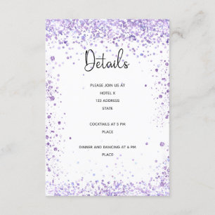 Cartão De Informações Detalhes da recepção de casamento brilho da lavand