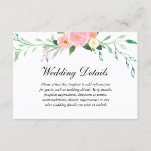 Cartão De Informações Detalhes da Recepção de Casamento com Aquarela de