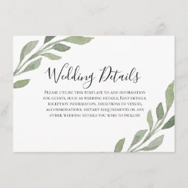 Cartão De Informações Detalhes da Recepção de Casamento da Folha de Verd