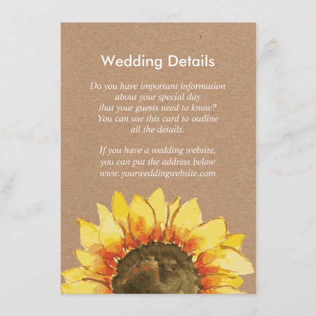 Cartão De Informações Detalhes da Recepção de casamento de girassol russ (Frente)