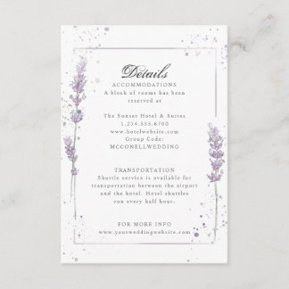 Cartão De Informações Detalhes da recepção de casamento de lavanda roxa