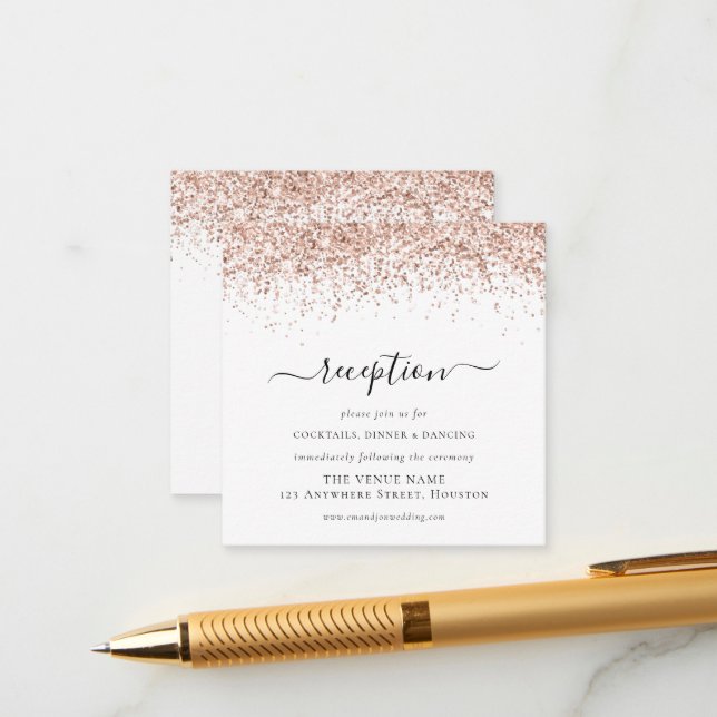 Cartão De Informações Detalhes da Recepção de casamento de Script Glitte (Frente/Verso In Situ)