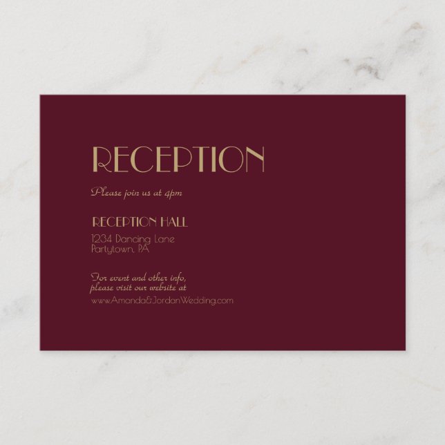 Cartão De Informações Detalhes da Recepção de casamento Deco Burgundy do (Frente)
