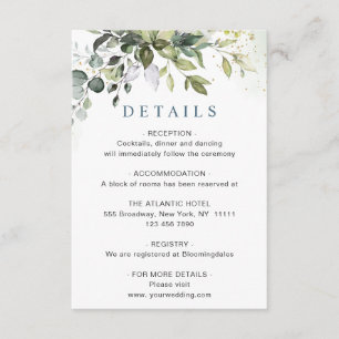 Cartão De Informações Detalhes da Recepção de casamento Eucalyptus Wat