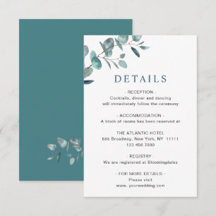 Cartão De Informações Detalhes da Recepção de casamento Eucalyptus Wat