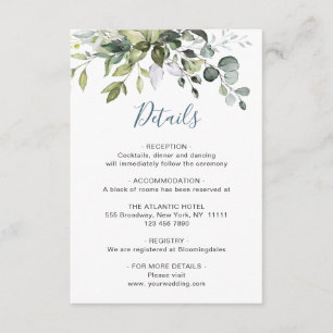Cartão De Informações Detalhes da Recepção de casamento Eucalyptus Wat