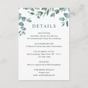 Cartão De Informações Detalhes da Recepção de casamento Eucalyptus Wat